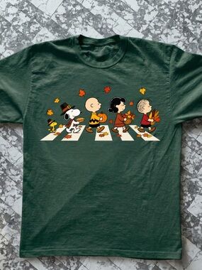 Peanuts Thanksgiving Abbey Road Snoopy Charlie Brown Linus Lucy Autumn T-Shirt